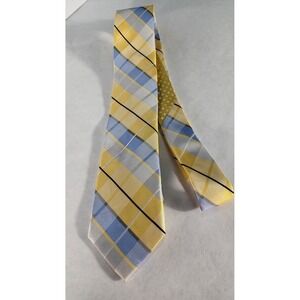 Vera Perry Portfolio Plaid Necktie Yellow Blue Patterned Business Casual